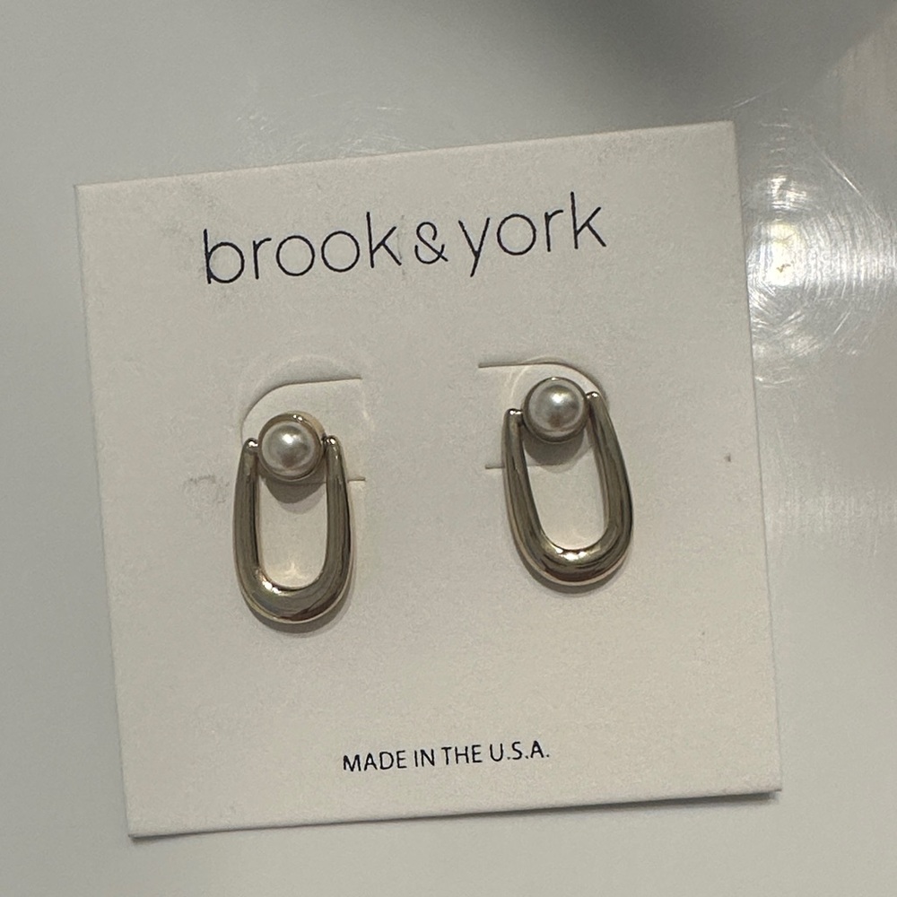 Brook & York Silver Earrings with Pearl Accent NEW